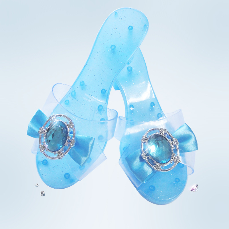 外貿廠傢直銷 冰雪奇緣公主水晶鞋 藍色鉆兒童塑料鞋工廠,批發,進口,代購