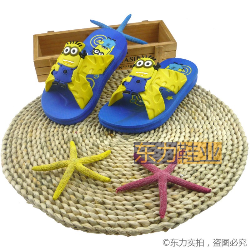 2015最新流行款小兒童鞋4-6歲小黃人浴室交叉帶麵軟底無噪音拖鞋工廠,批發,進口,代購