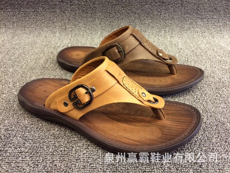 廠傢批發夏季涼鞋男士休閒鞋真皮人字拖頭層牛皮涼鞋男低價清貨批發・進口・工廠・代買・代購