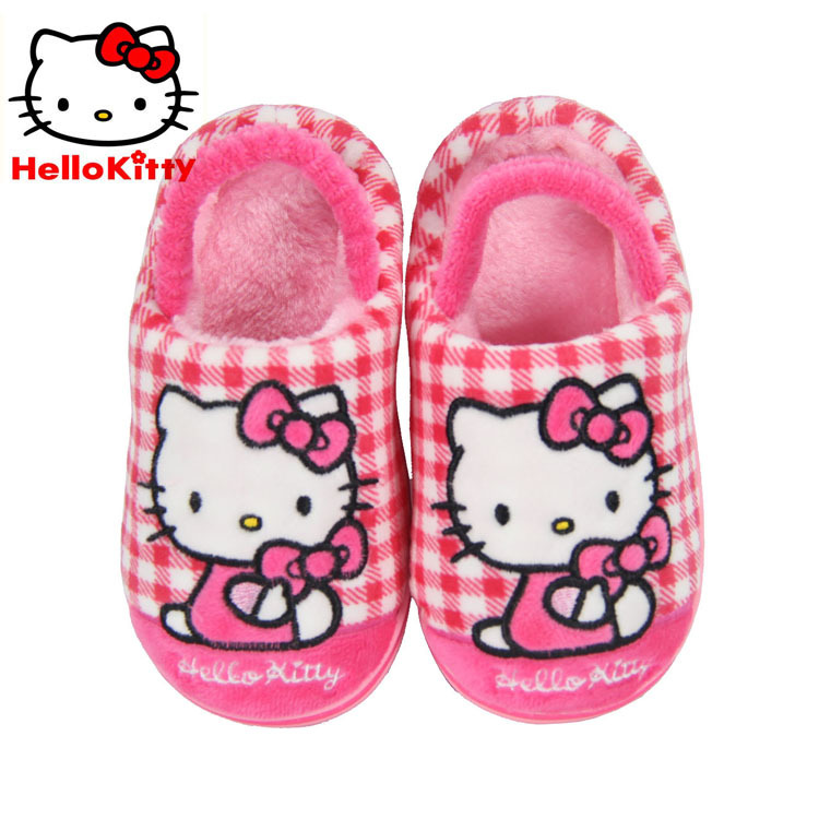 hellokitty兒童棉拖鞋 冬季時尚卡通拖鞋 小童格子帶子拖16568工廠,批發,進口,代購