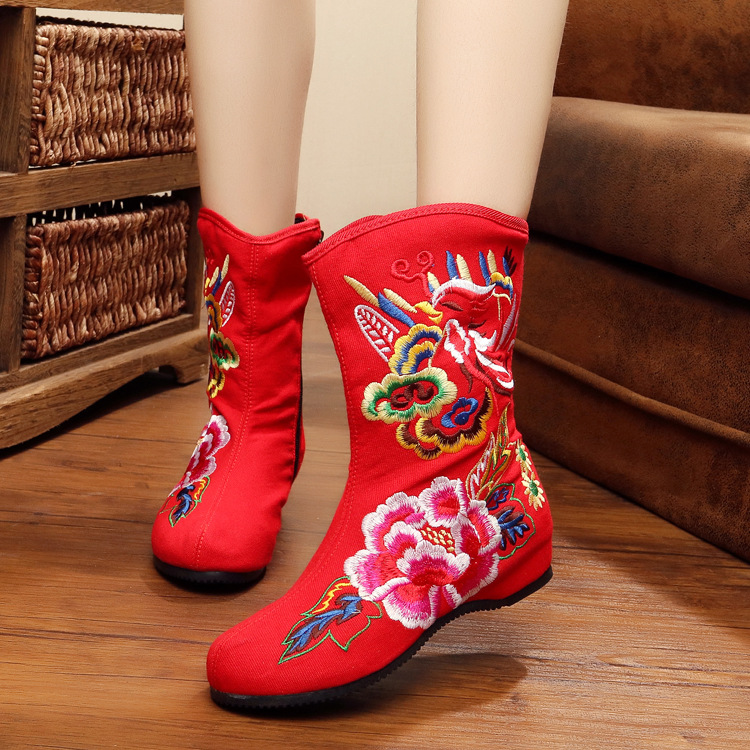 霞彩靴 側麵加拉鏈中國風民族風繡花單靴民族風軟底靴短靴工廠,批發,進口,代購