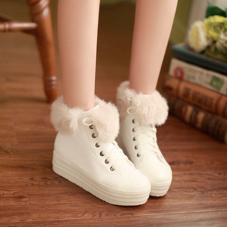 韓版系帶女鞋子雪靴中跟短靴大童少女學生粉紅色毛毛鞋冬靴C80工廠,批發,進口,代購