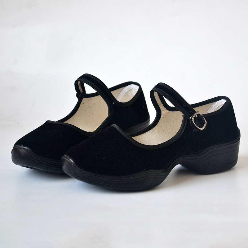 老北京女鞋黑色平絨一代佈鞋 中老年媽媽廣場舞鞋中坡跟批發代發批發・進口・工廠・代買・代購