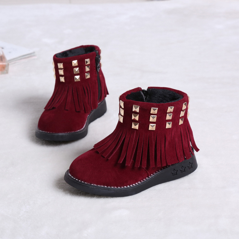 2016冬季新款韓國童鞋兒童流蘇靴 女童中筒靴復古休閒加絨靴子工廠,批發,進口,代購