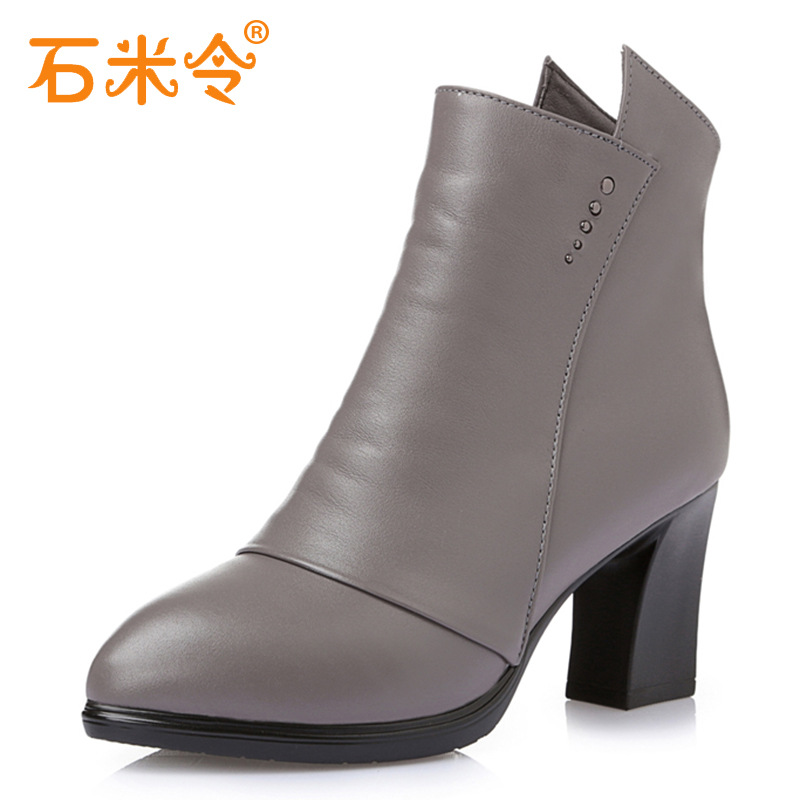 2016秋冬石米令女新品真皮短靴及踝靴粗跟高跟馬丁靴不規則靴筒女工廠,批發,進口,代購