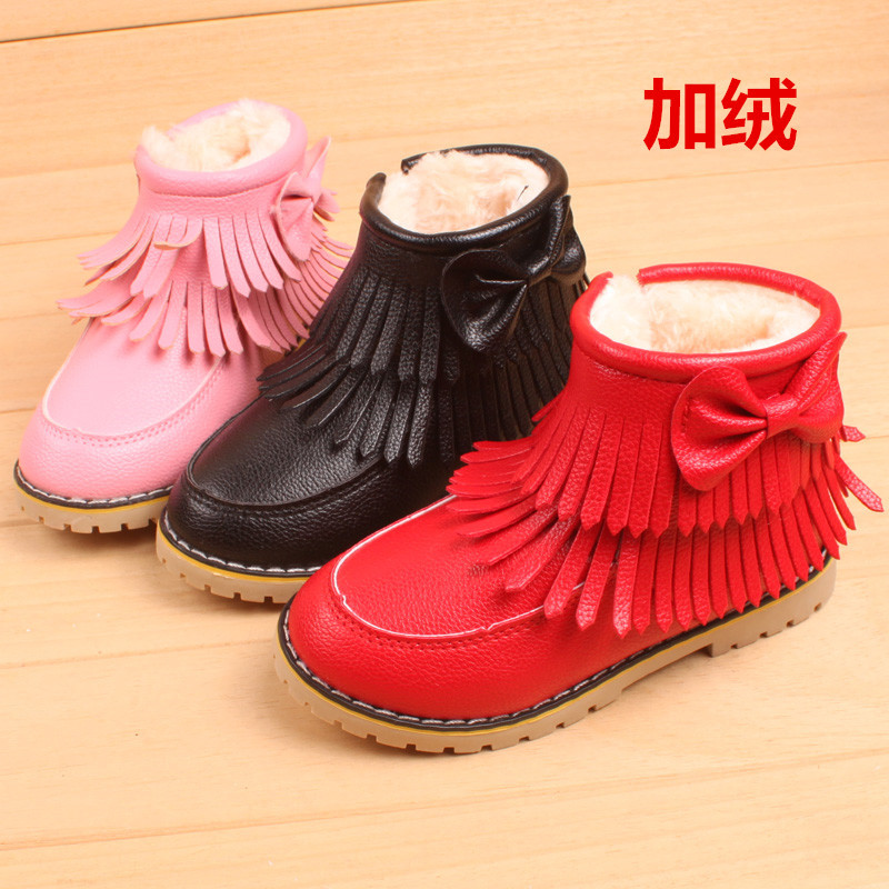 2015冬季韓版女童保暖流蘇公主靴潮款牛筋底皮短靴加絨棉靴26-30工廠,批發,進口,代購