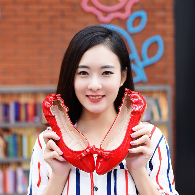 2016秋季新款尖頭淺口單鞋 人造PU蝴蝶結平底蛋卷鞋女鞋 一件代發工廠,批發,進口,代購