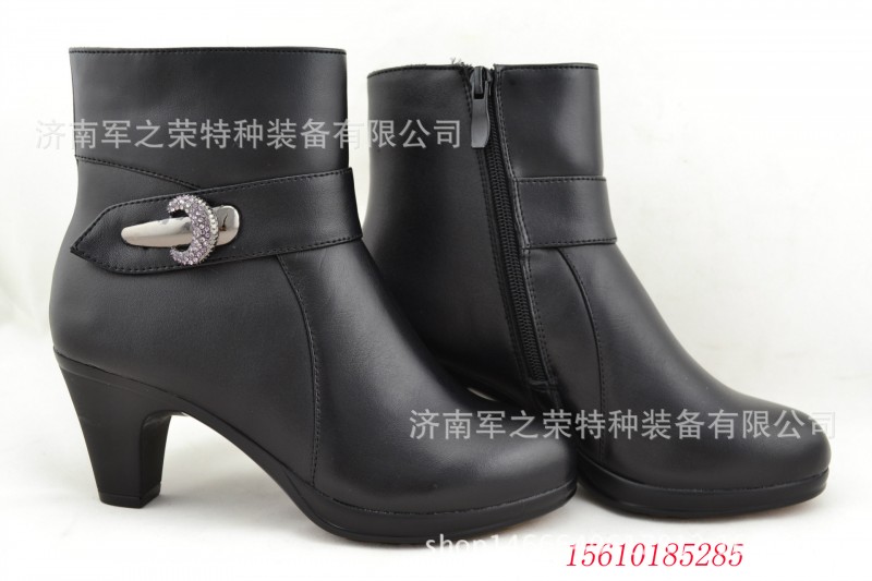 1358冬季真皮中筒側拉鏈羊毛女短靴女軍官07冬常服毛皮鞋中跟女靴批發・進口・工廠・代買・代購