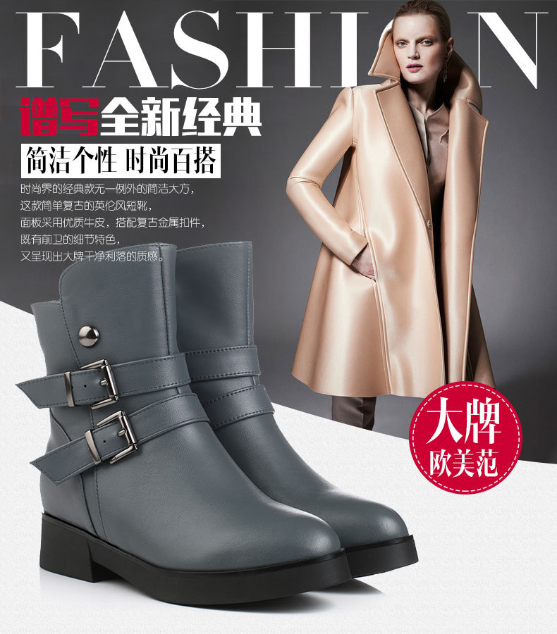 2016新款秋冬真皮加厚底防寒棉雪地短筒低跟女靴子馬丁靴大碼鞋批發・進口・工廠・代買・代購