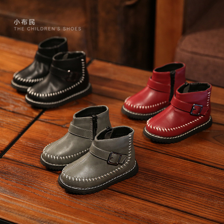 2015韓版冬款新款男女小童棉靴保暖低筒馬丁靴兒童拉鏈1-3歲棉靴批發・進口・工廠・代買・代購
