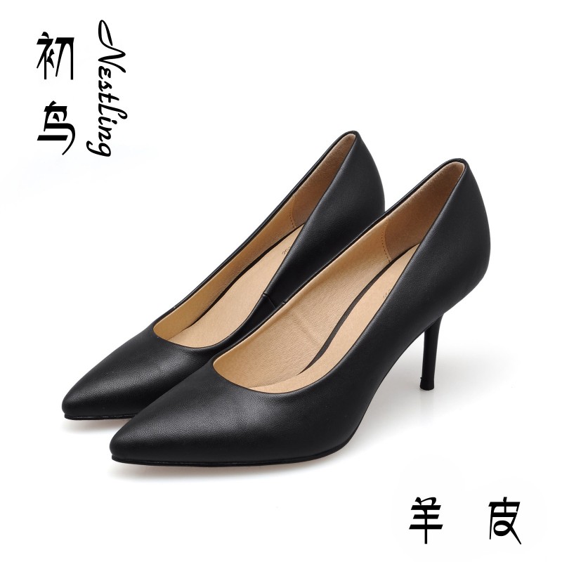 初鳥2016春季獨傢單鞋 尖頭時尚羊皮淺口高跟鞋 細跟噴漆跟女鞋子工廠,批發,進口,代購