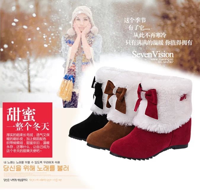 2016冬季新款短筒雪靴女平底加厚短筒靴學生保暖棉鞋蝴蝶結冬靴批發・進口・工廠・代買・代購