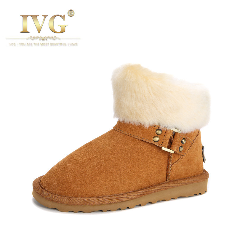 IVG冬季新款可愛真皮保暖兒童短靴平跟牛筋底雪靴男女童靴8178批發・進口・工廠・代買・代購