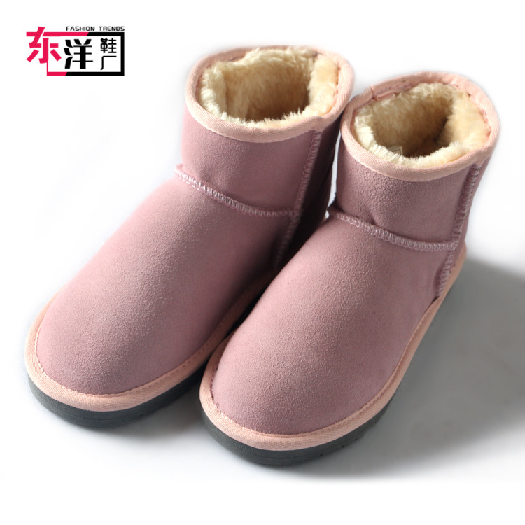 粉色秋冬新款雪靴 女式加厚 磨砂牛皮棉靴 矮幫雪靴廠傢直銷批發・進口・工廠・代買・代購