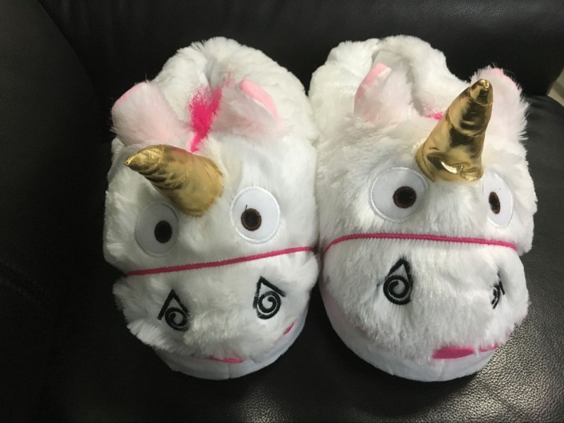 現貨新款獨角獸軟白居傢棉拖鞋冬季保暖毛絨地板拖鞋金色觸角犄角批發・進口・工廠・代買・代購