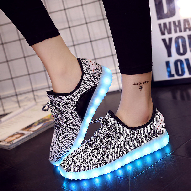 2016新款韓版椰子發光鞋LED充電夜光鞋平跟系帶情侶款鬼步舞燈鞋批發・進口・工廠・代買・代購