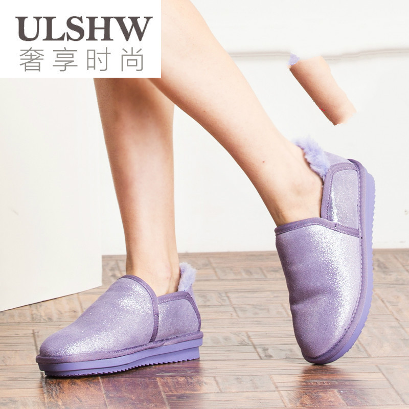 ULSHW2015冬季新款牛皮加絨保暖鞋低幫一腳蹬亮色雪靴女棉鞋批發・進口・工廠・代買・代購
