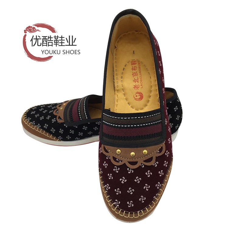廠傢直銷 秋款新品 中巾碎花皮革搭配 平底耐磨舒適休閒 媽媽女鞋批發・進口・工廠・代買・代購
