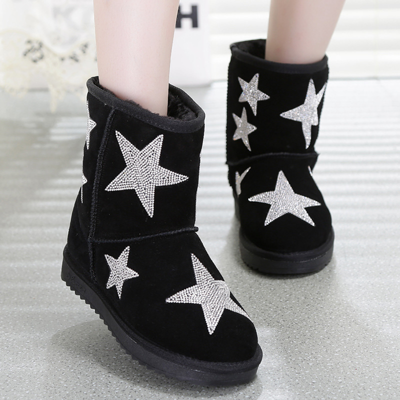 冬季新款韓版雪靴星星平底低筒靴保暖棉靴平跟短靴子防滑批發・進口・工廠・代買・代購