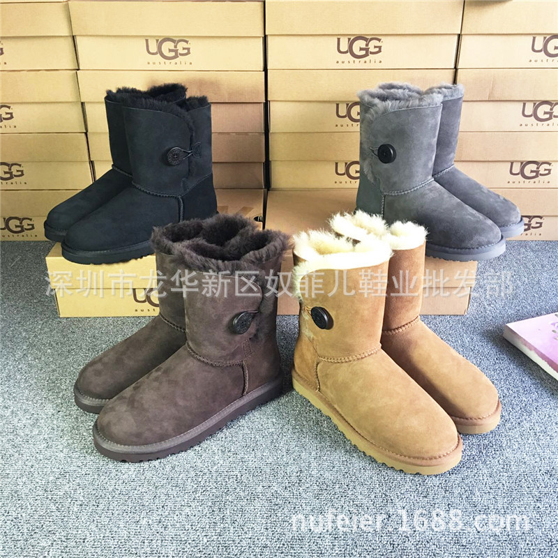 5803經典雪靴女士皮毛一體老款保暖可翻毛兩穿一粒扣中筒靴平底批發・進口・工廠・代買・代購