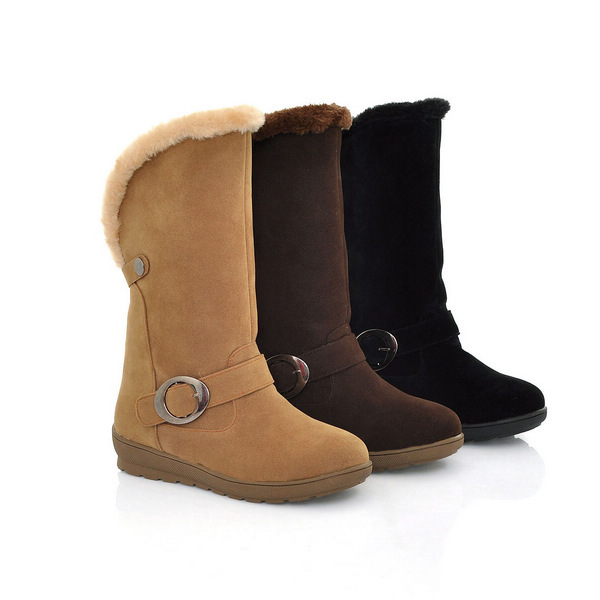 雪靴女款中筒絨麵冬季保暖棉靴歐美時尚可反折靴子批發工廠,批發,進口,代購