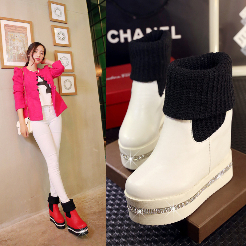 2015冬季新品女靴歐美時尚毛線套筒厚底內增高短筒騎士靴雪靴工廠,批發,進口,代購