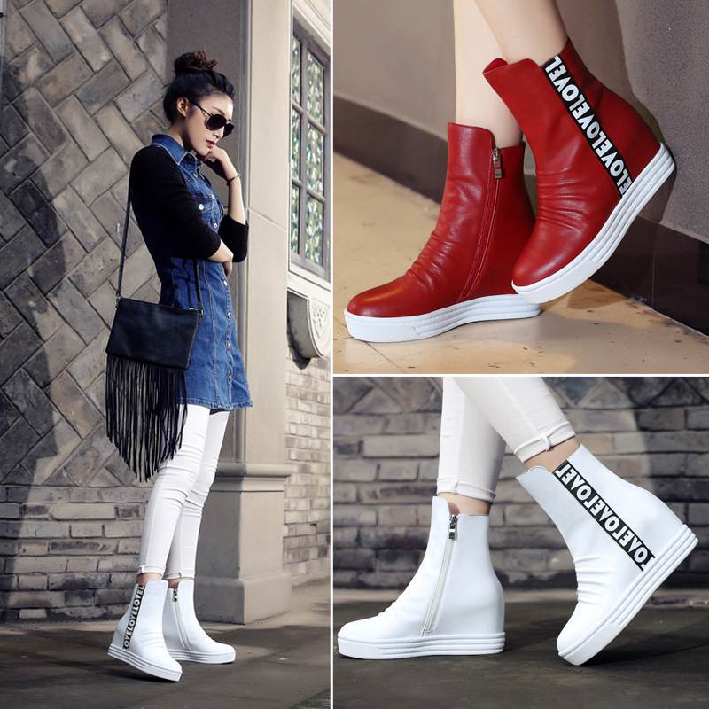 2015新款歐美時尚雪靴女 真皮平底內增高潮女靴 鞋靴批發工廠,批發,進口,代購