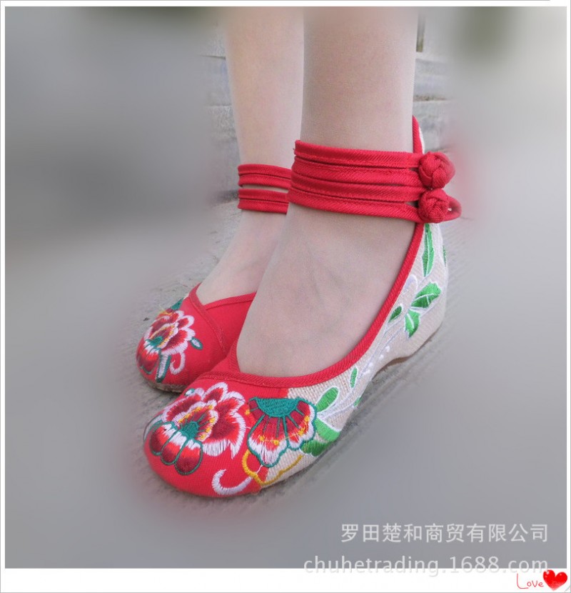 新款正品老北京佈鞋舞蹈民族綁帶繡花鞋內增高女單鞋工廠,批發,進口,代購