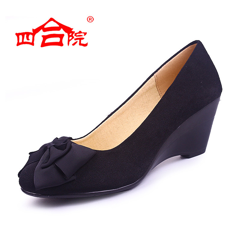 一件代發  老北京佈鞋女鞋單鞋黑色蝴蝶結職業鞋坡跟女鞋28180批發・進口・工廠・代買・代購