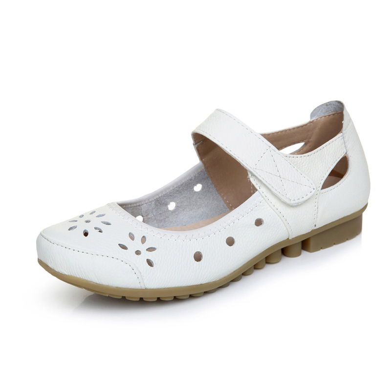 夏季真皮白色護士鞋超軟鏤空透氣平底涼鞋防滑豆豆底洞洞鞋工廠,批發,進口,代購