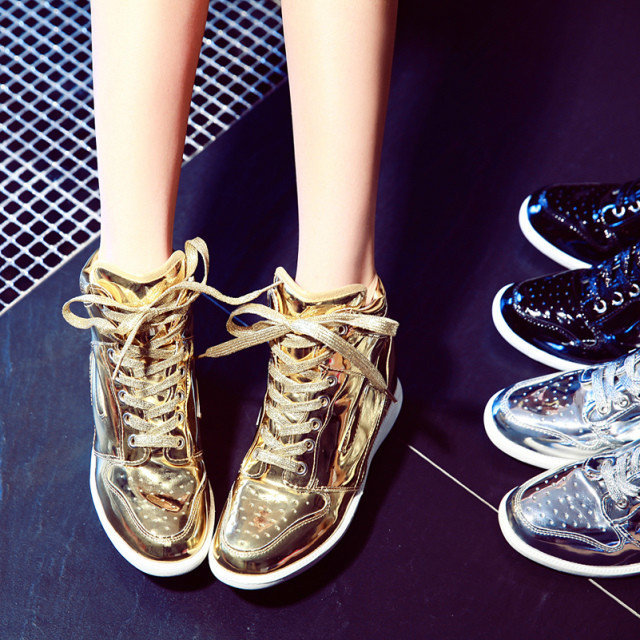 2014新款高幫鞋 女跳舞蹈內增高金色明星同款高幫女鞋廠傢直銷批發・進口・工廠・代買・代購