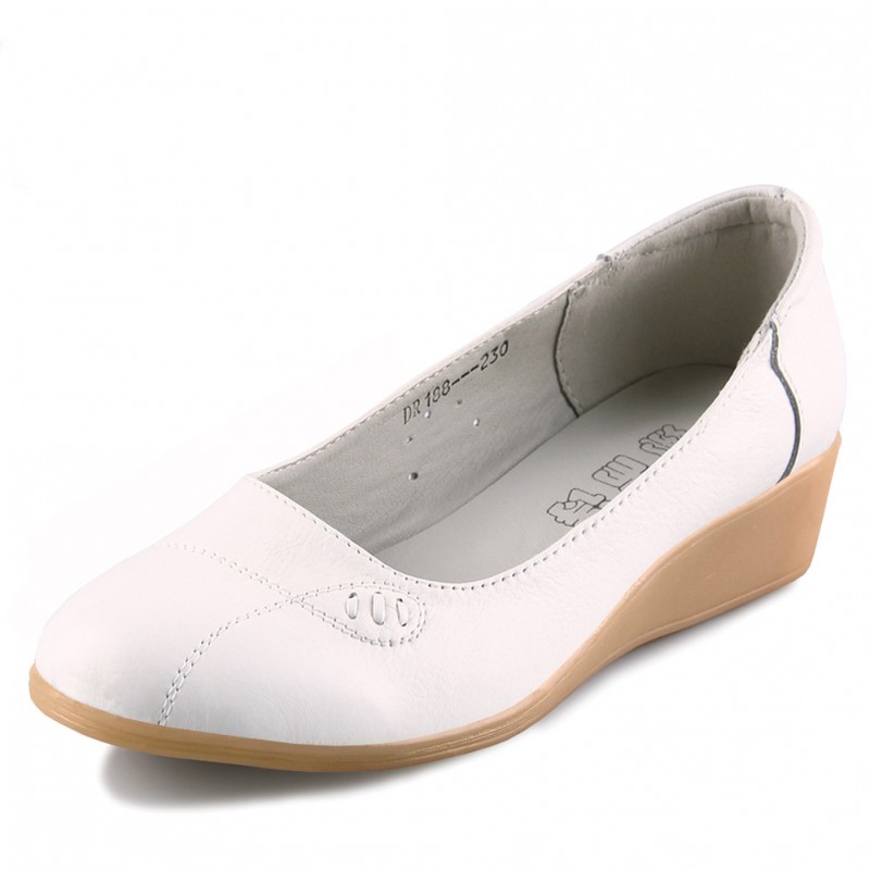 娜而詩高檔女護士鞋白色坡跟真皮牛筋底柔軟舒適防滑耐磨工廠,批發,進口,代購