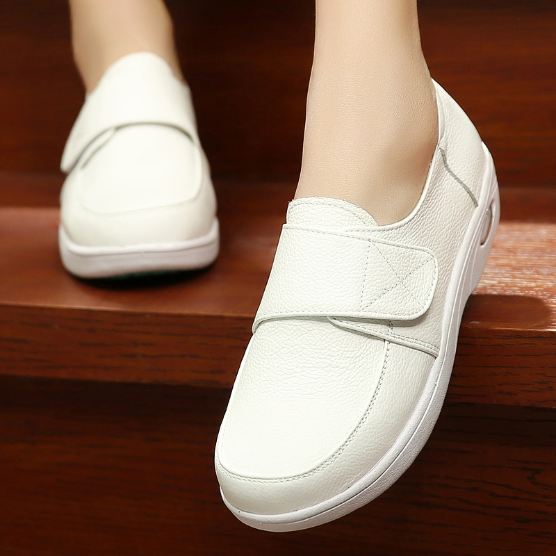 真皮護士鞋氣墊棉鞋舒適深口坡跟單鞋白色透氣包郵批發・進口・工廠・代買・代購