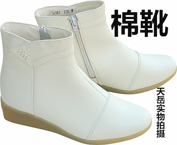 護士節禮品 冬季保暖護士鞋白色棉鞋短靴真皮 冬天加絨防滑保暖工廠,批發,進口,代購