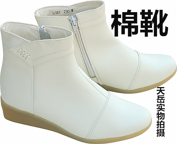 護士節禮品 冬季保暖護士鞋白色棉鞋短靴真皮 冬天加絨防滑保暖批發・進口・工廠・代買・代購