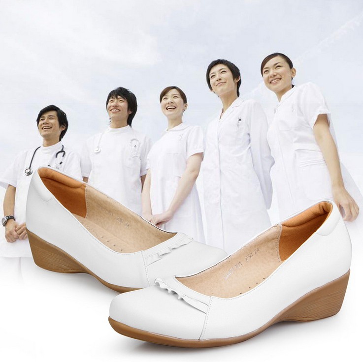 2016新款白色護士鞋3515強人坡跟真皮護士鞋正品工裝鞋廠傢直銷批發・進口・工廠・代買・代購