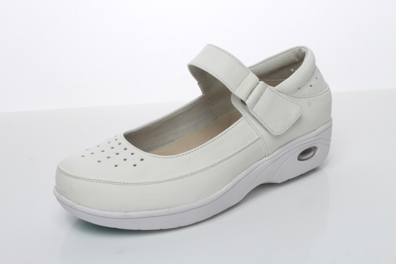 白色坡跟真皮防滑氣墊護士鞋搭扣工作鞋淺口白色坡跟護士單鞋工廠,批發,進口,代購