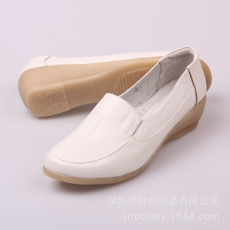 2015新款軟麵牛皮坡跟護士鞋工作鞋小白鞋真皮女鞋單鞋白色可訂貨批發・進口・工廠・代買・代購