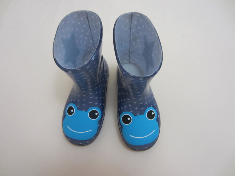 出口日本的外貿原單藍色波點青蛙水晶兒童雨鞋批發・進口・工廠・代買・代購