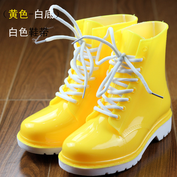 韓版平跟短筒雨鞋秋冬系帶復古水鞋加絨水靴 女士馬丁雨靴包郵批發・進口・工廠・代買・代購