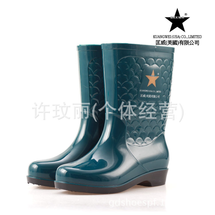 美國2014年新款中筒魚鱗包紗純色防滑耐磨橡膠底雨鞋雨靴批發・進口・工廠・代買・代購
