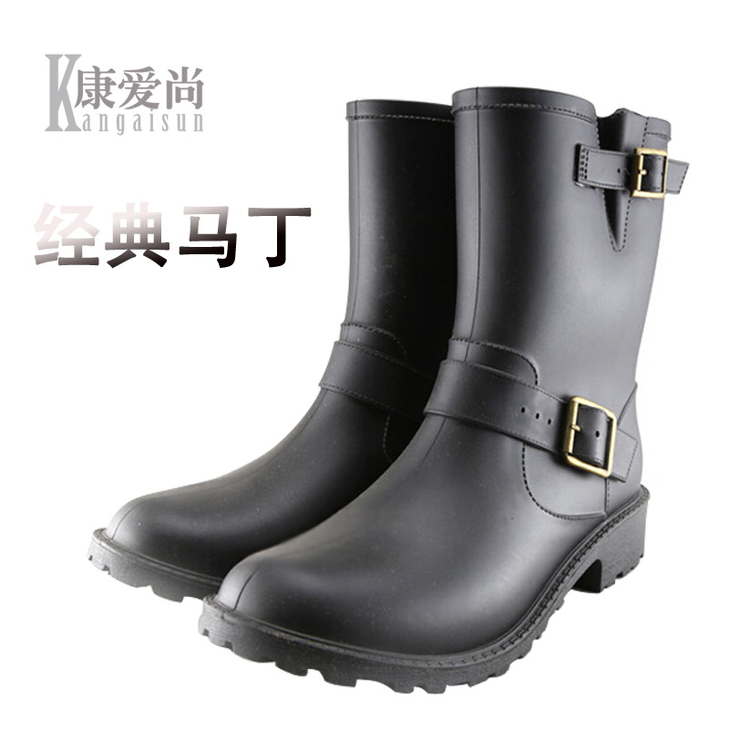 現貨批發美國女大兵機車雨鞋搭扣水鞋 外貿時尚西部鞋牛仔雨靴女批發・進口・工廠・代買・代購