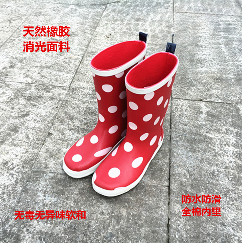 批發中筒時尚外貿天然橡膠兒童雨鞋雨靴套鞋水鞋水靴廠傢直銷圓點批發・進口・工廠・代買・代購