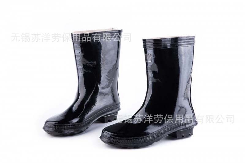 正品男士女士上海雙錢帶裡佈中幫中筒黑色橡膠防滑雨鞋批發・進口・工廠・代買・代購