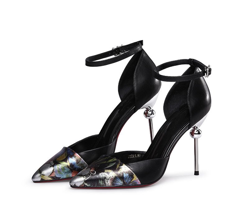 尖頭印花真皮金屬細高跟女款單鞋新款real leather high heels工廠,批發,進口,代購