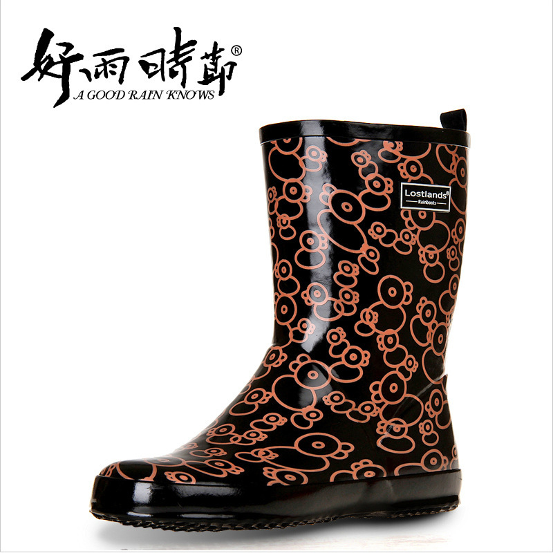 好雨時節歐美風女式印花時尚雨鞋中筒雨靴手繪橡皮鴨工廠,批發,進口,代購