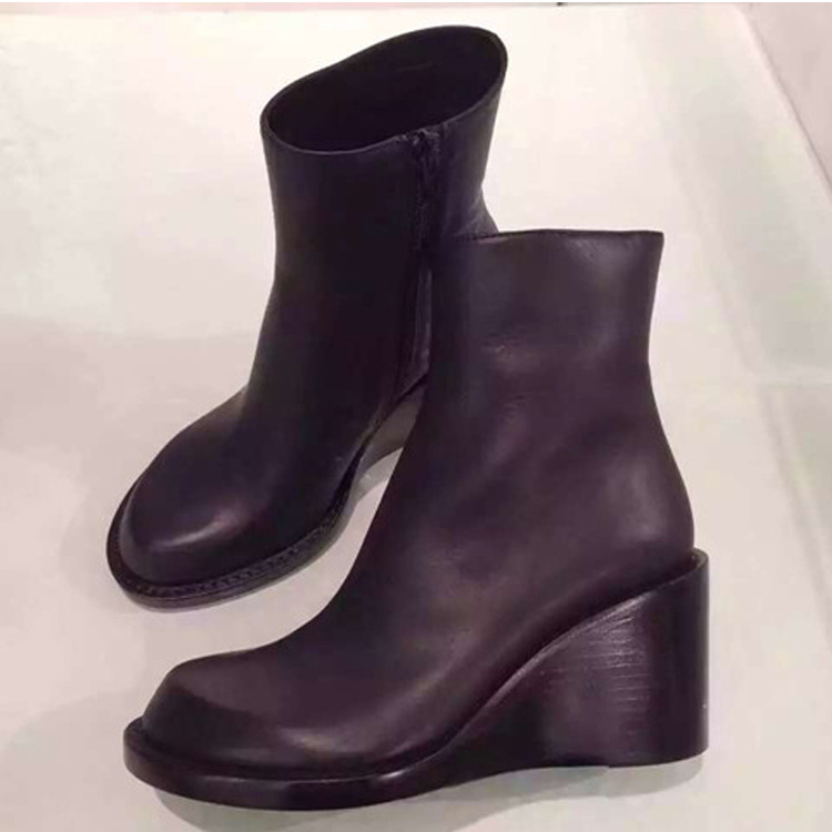 Ocandy2015秋冬新款復古歐美坡跟黑色側拉鏈短靴防水臺踝靴 潮女工廠,批發,進口,代購