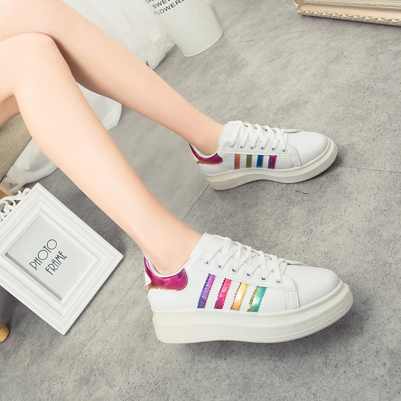 新款小白鞋女系帶白色韓版休閒運動鞋厚底板鞋女學生松糕單鞋工廠,批發,進口,代購