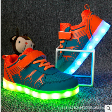 外貿爆款七彩夜光鞋USB充電閃光燈鞋魔術貼男女童板鞋led發光鞋工廠,批發,進口,代購