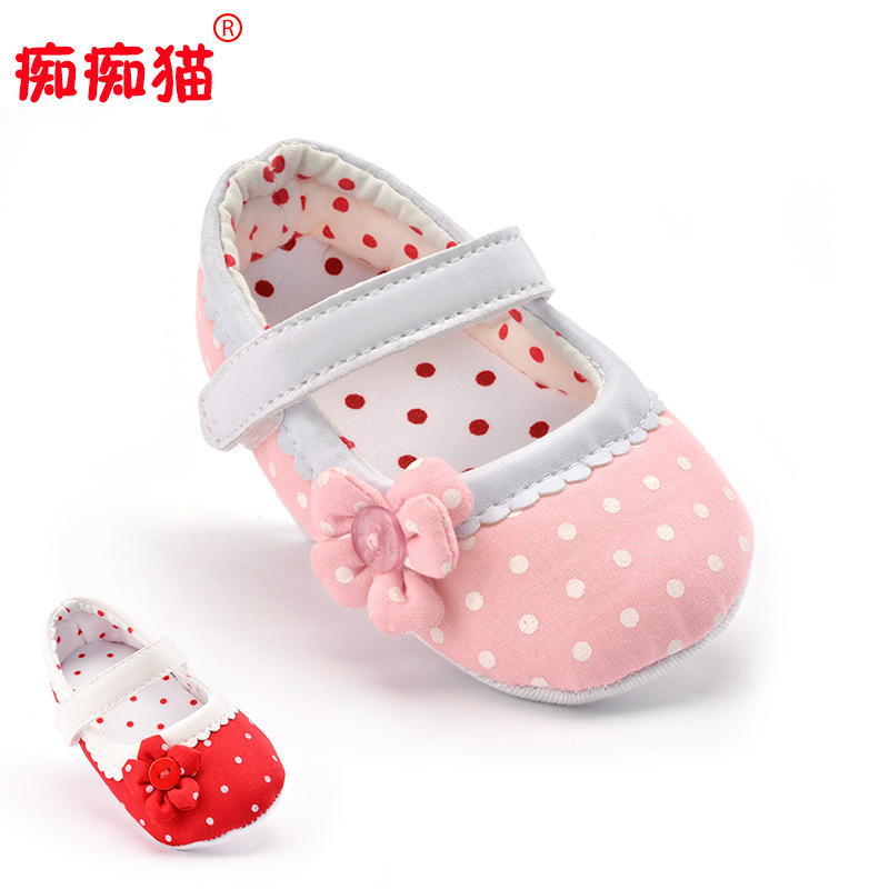 癡癡貓 玫紅色圓點花朵嬰兒鞋單鞋學步鞋軟底寶寶鞋baby shoes工廠,批發,進口,代購